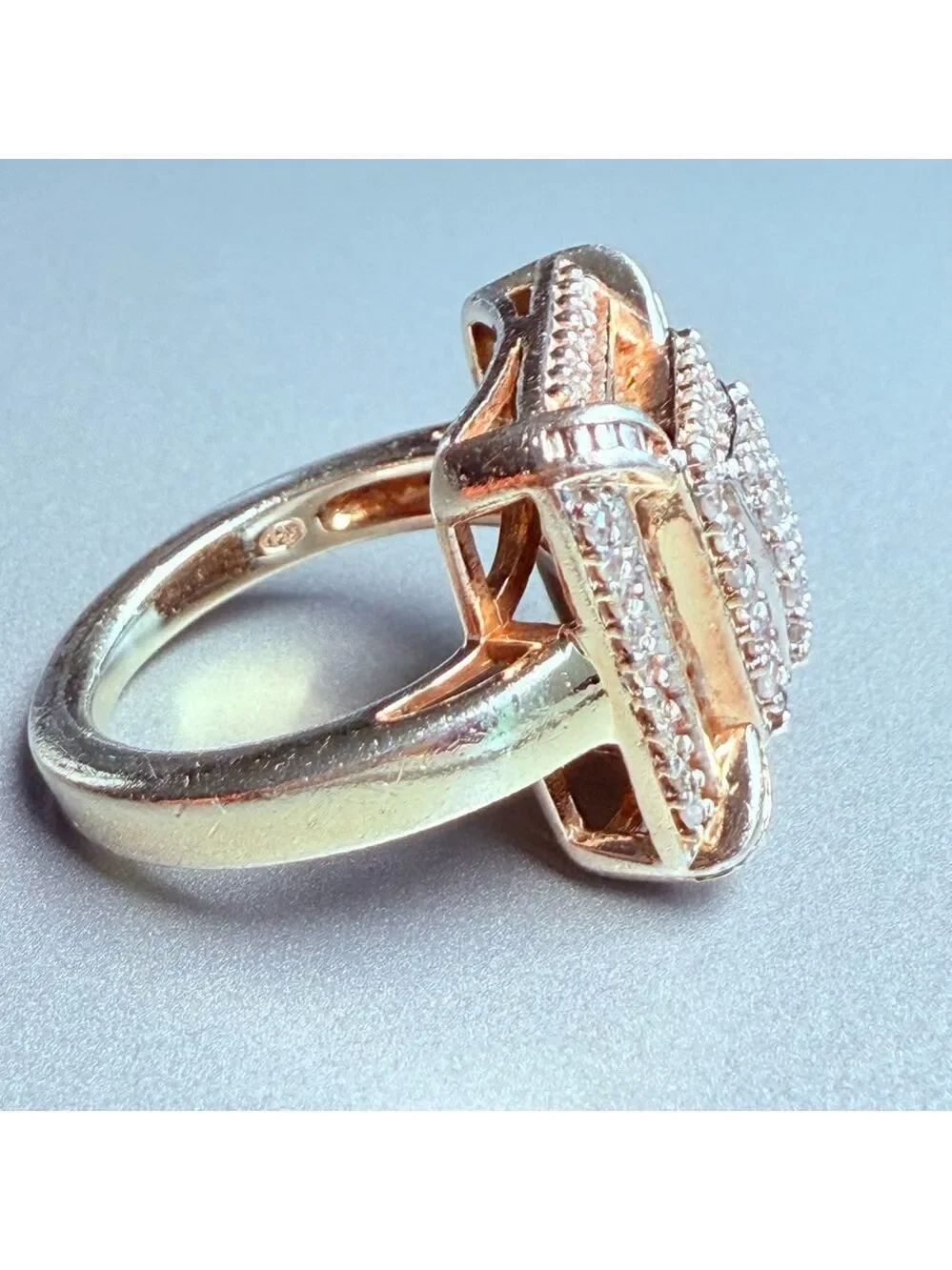 Pave 1.7 TCW Diamond Square Sterling Silver Gold Vermeil Cocktail Ring Heng Ngai